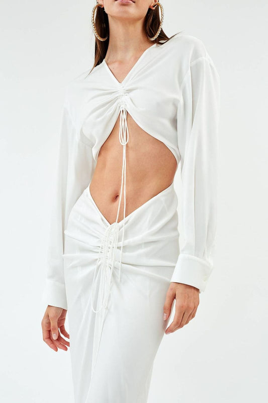 LONG SLEEVE DRAWSTRING MAXI DRESS