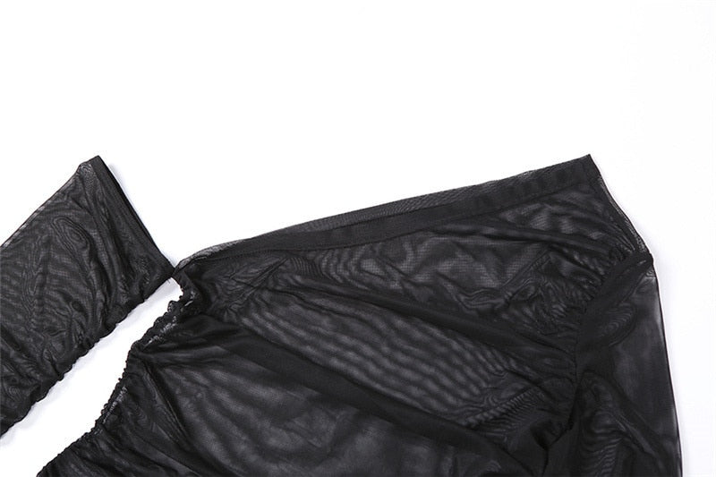 ASYMMETRIC TRANSLUCENT MESH DRESS