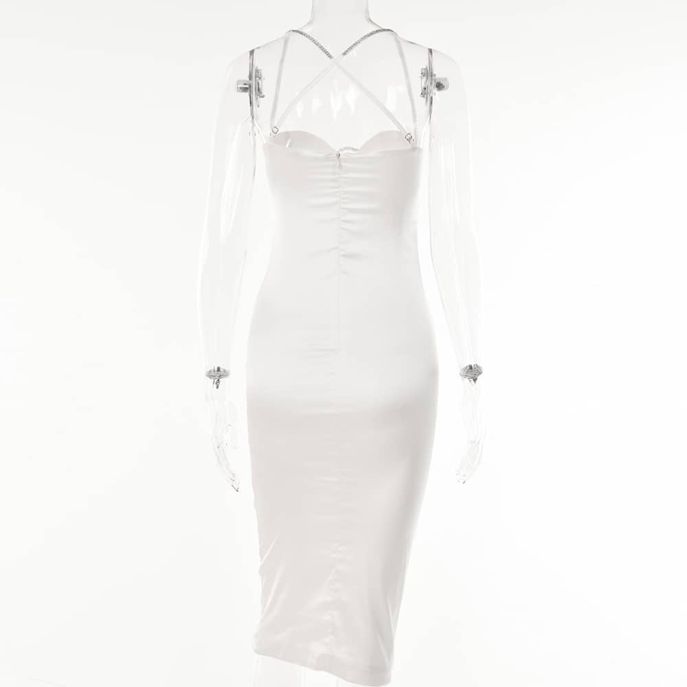 EMBELLISHED ASYMMETRIC CUT OUT MIDI DRESS