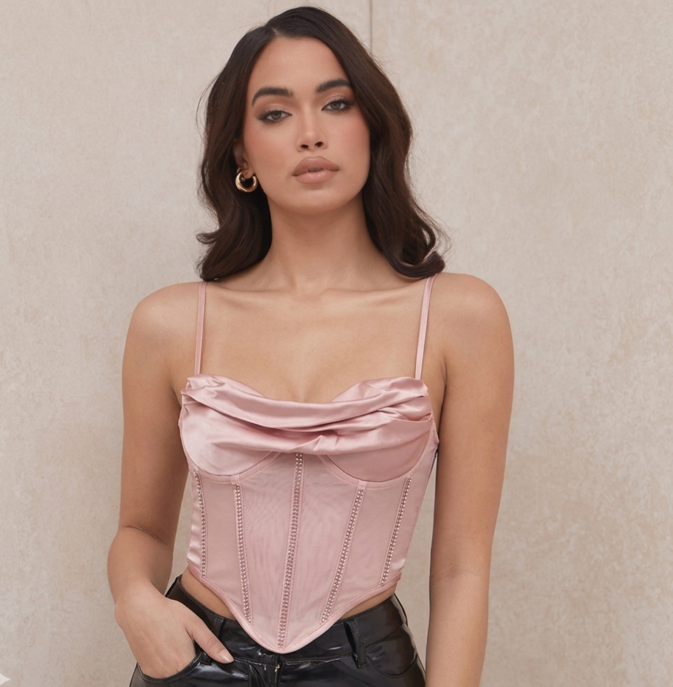 PINK SATIN DRAPED CORSET TOP