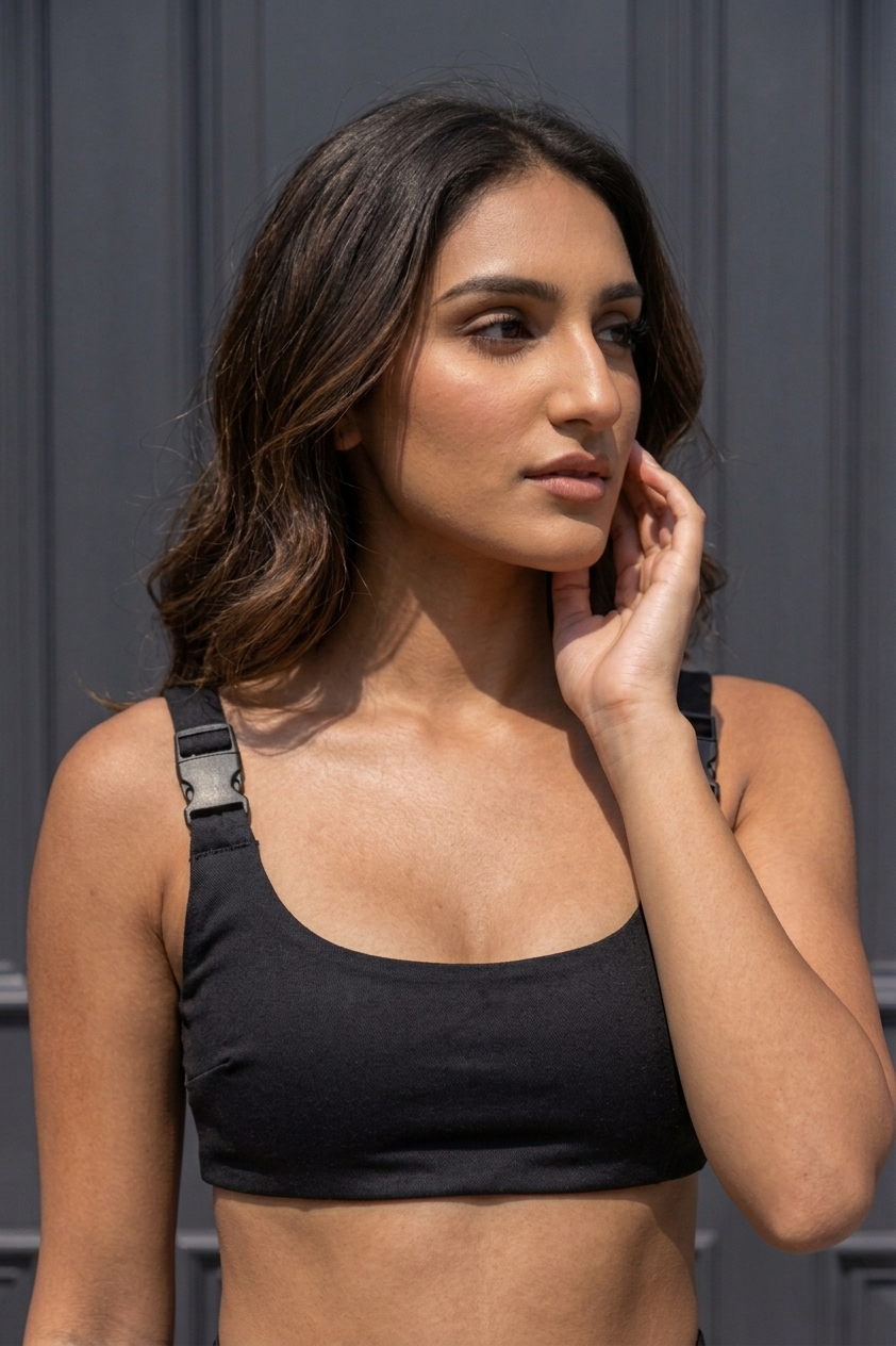 BLACK BUCKLE CROP TOP AND SKIRT