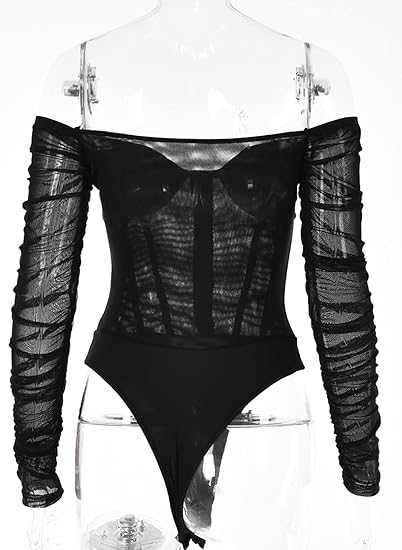 BLACK MESH BUSTIER BODYSUIT
