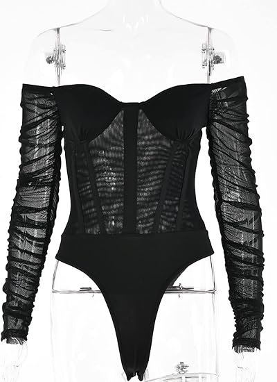BLACK MESH BUSTIER BODYSUIT