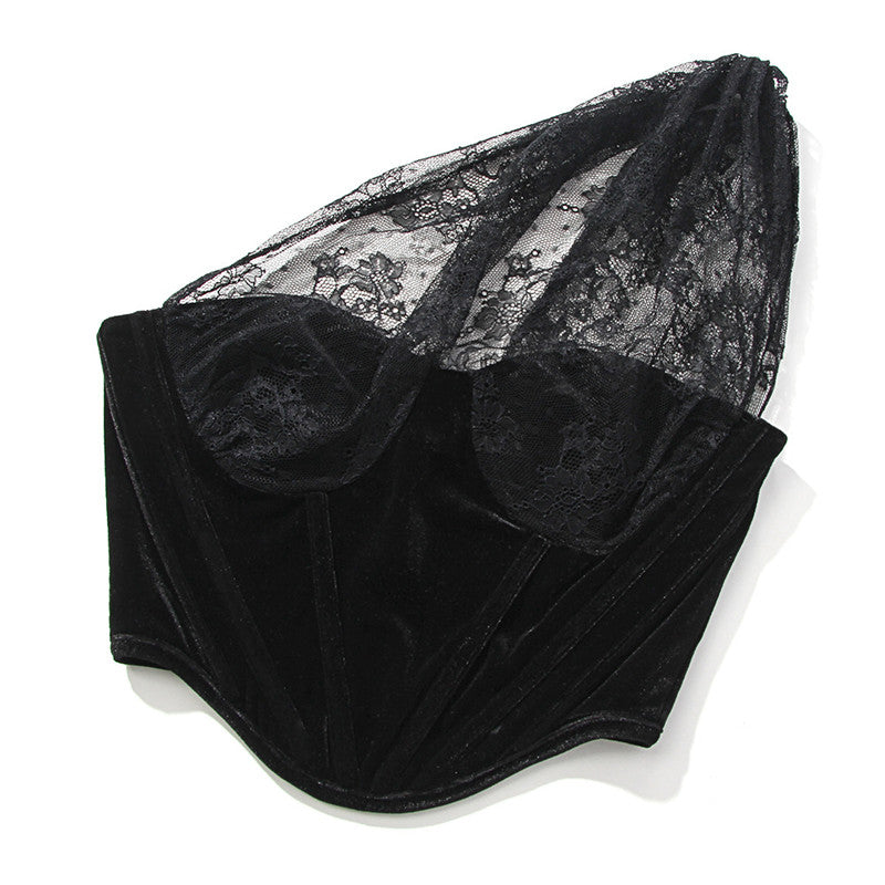 BLACK MESH ONE SHOULDER CROP TOP