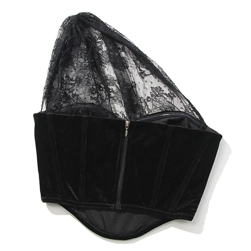 BLACK MESH ONE SHOULDER CROP TOP
