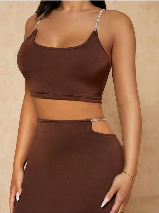 BROWN CRYSTAL STRAP DOUBLE LAYAR CORD-SET