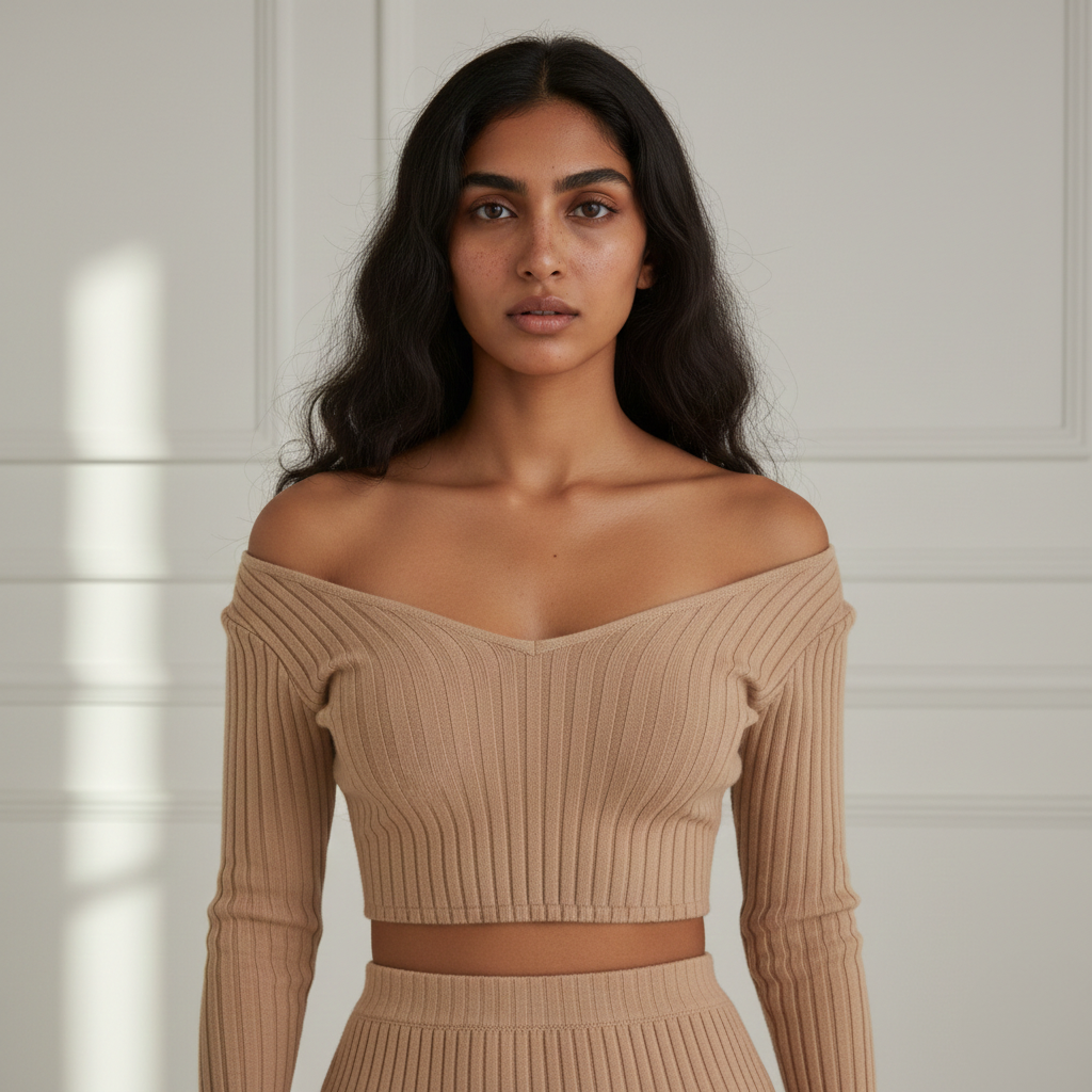 NUDE RIBBED KNIT TWO PIECE SET