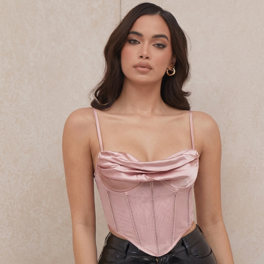 PINK SATIN DRAPED CORSET TOP