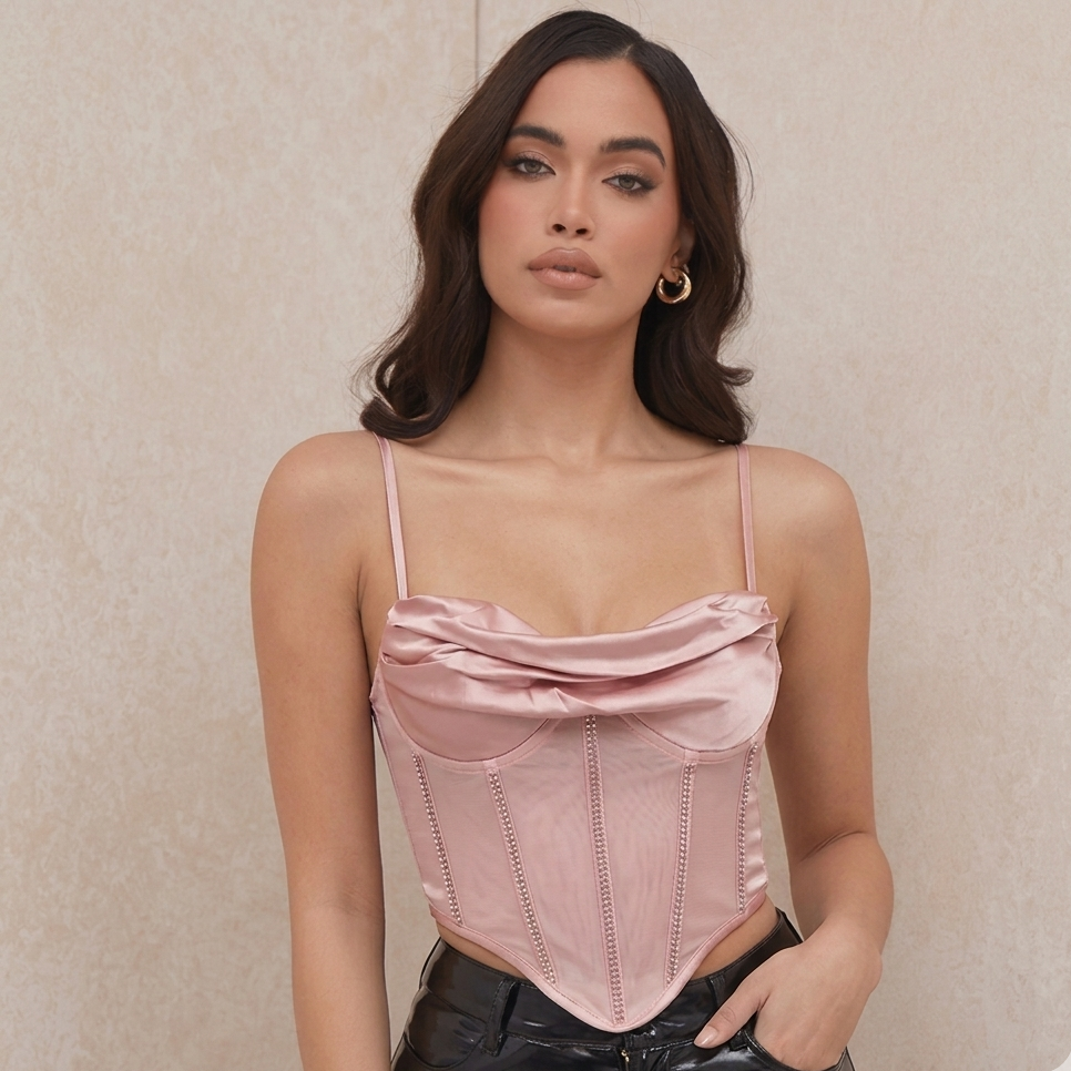 PINK SATIN DRAPED CORSET TOP