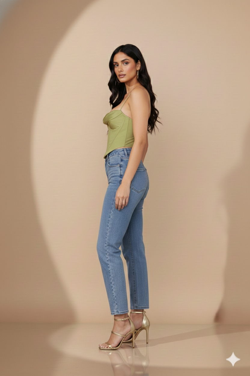 GREEN SATIN DRAPED CORSET TOP