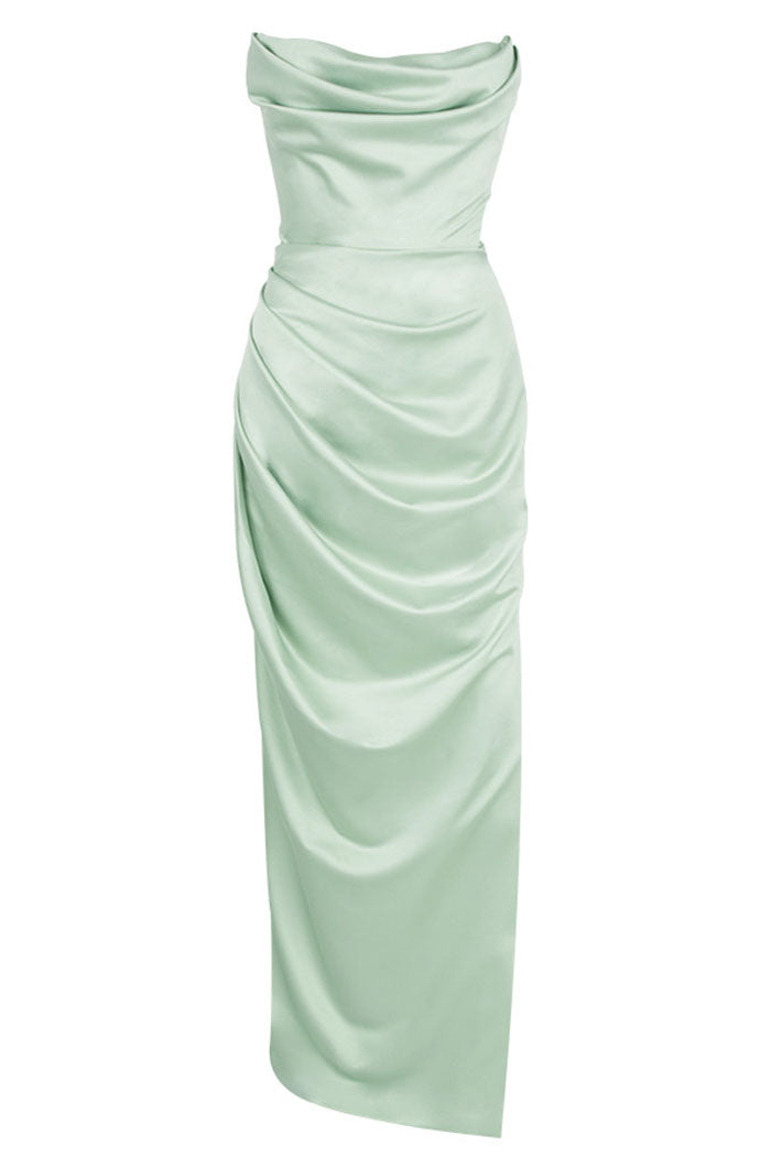 SATIN STRAPLESS MAXI DRESS