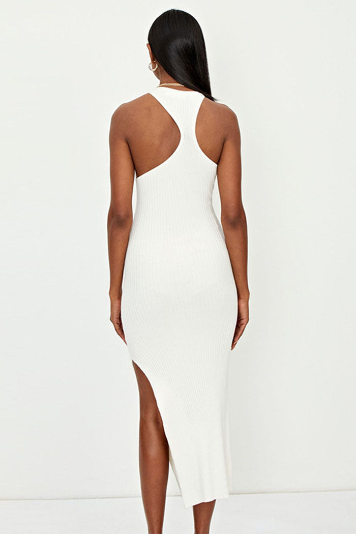 ASYMMETRIC HIGH SLIT BODYCON DRESS