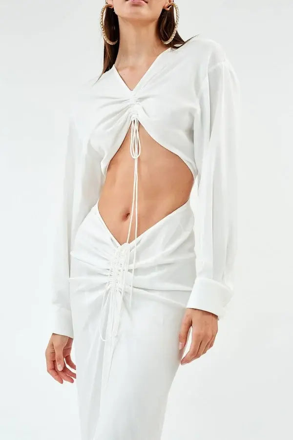 LONG SLEEVE DRAWSTRING MAXI DRESS