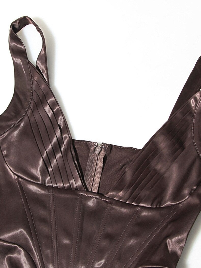 CHOCOLATE SATIN CORSET DRESS