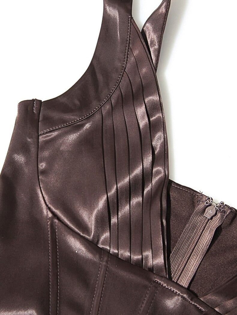 CHOCOLATE SATIN CORSET DRESS