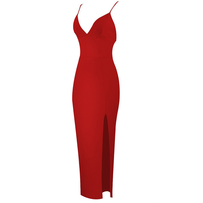 SPAGHETTI STRAP FRONT SLIT LONG DRESS