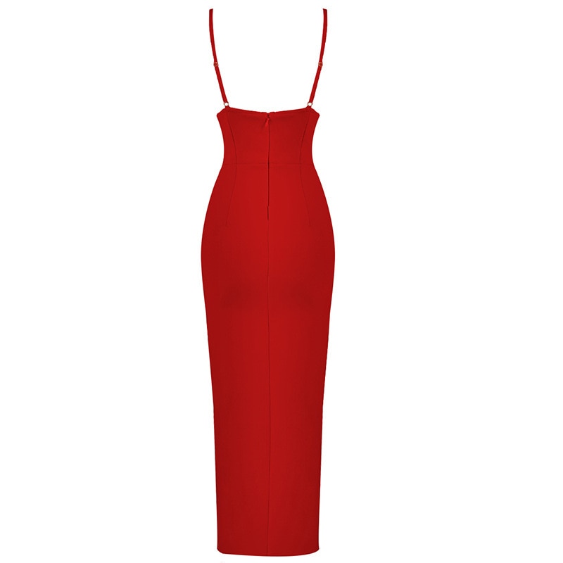 SPAGHETTI STRAP FRONT SLIT LONG DRESS