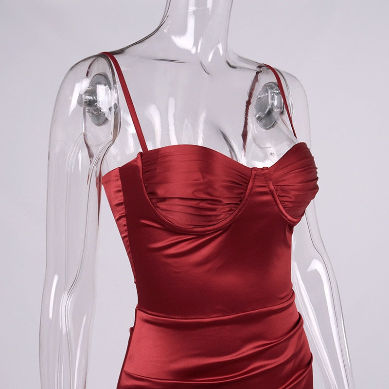 SATIN PLEATED CORSET MAXI DRESS