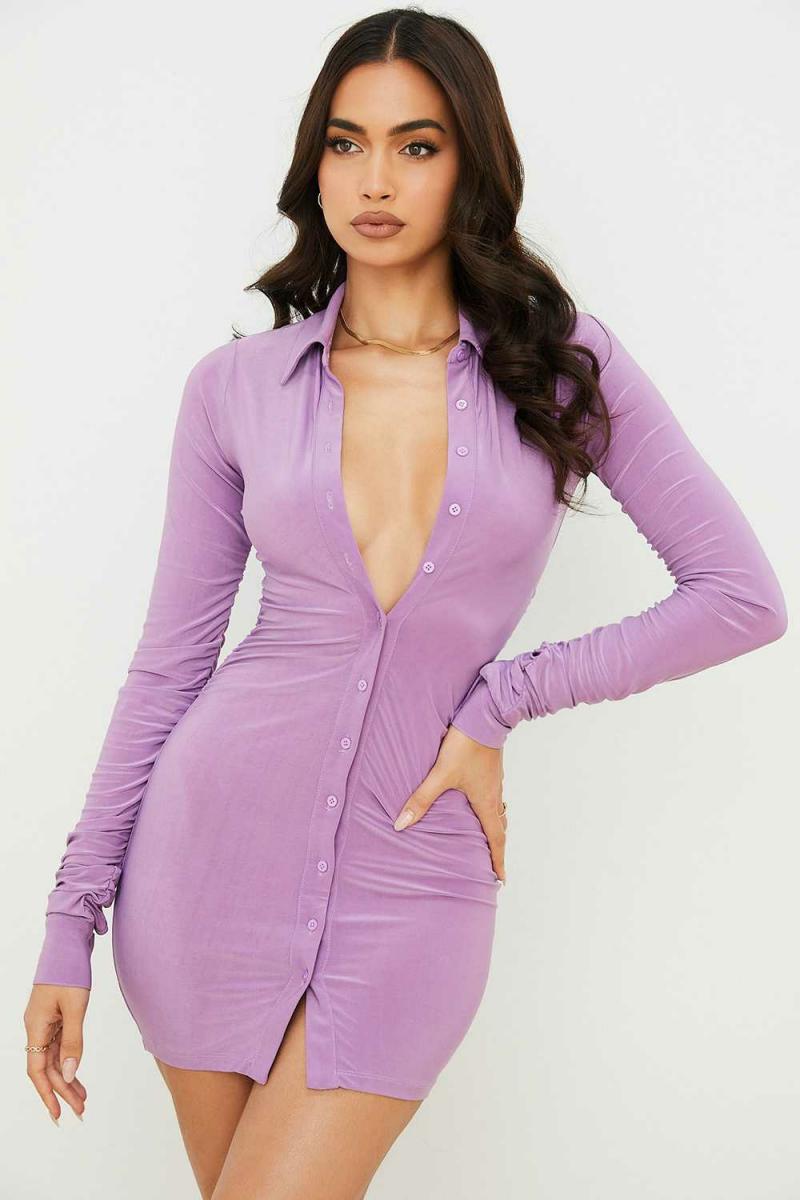 LONG SLEEVE BUTTON DOWN MINI DRESS