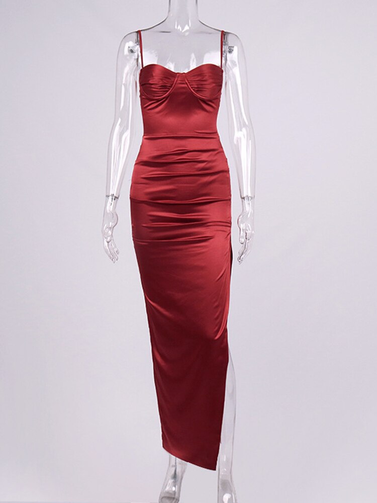 SATIN PLEATED CORSET MAXI DRESS