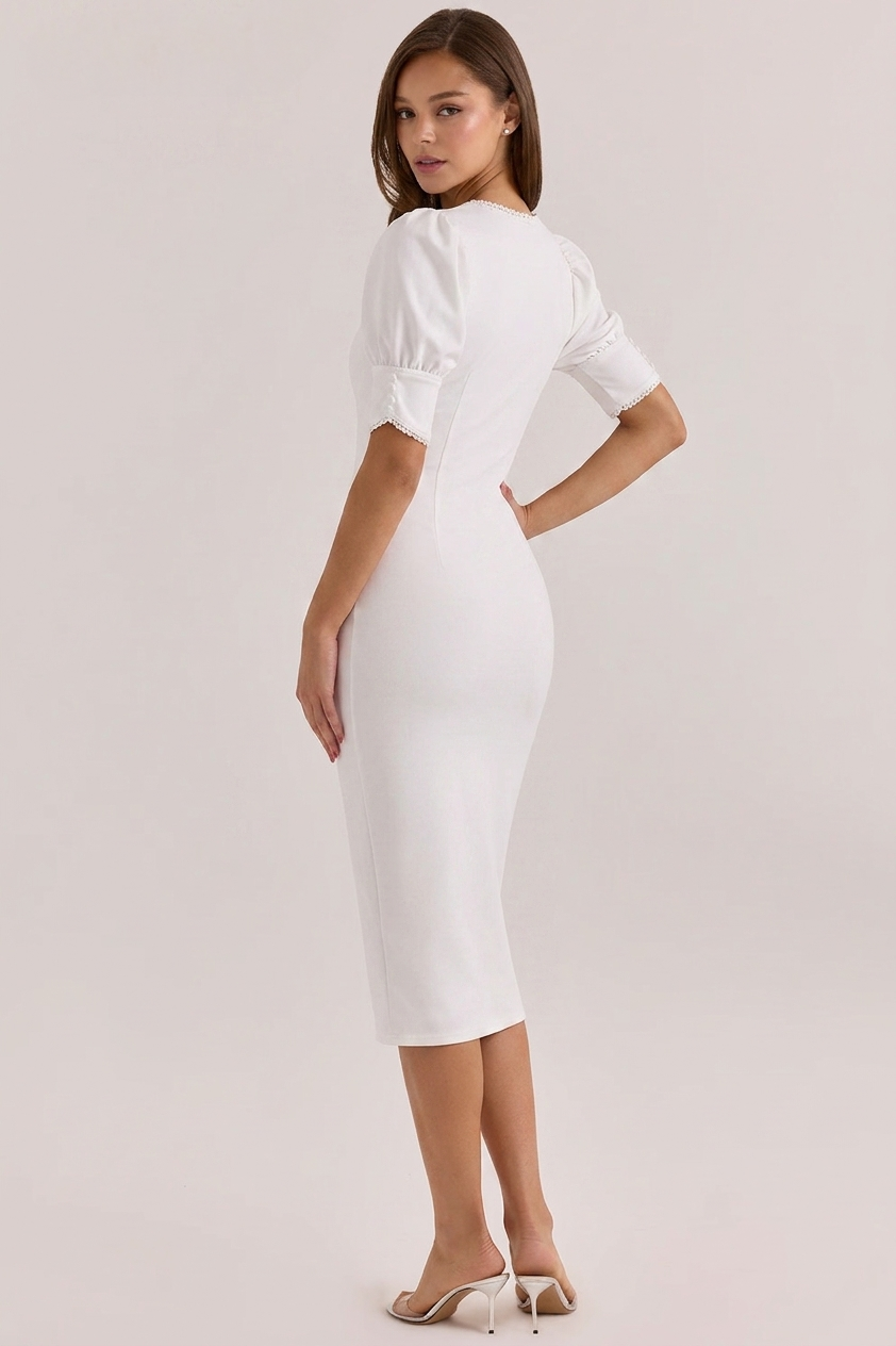 WHITE BUTTON DOWN BODYCON MIDI DRESS