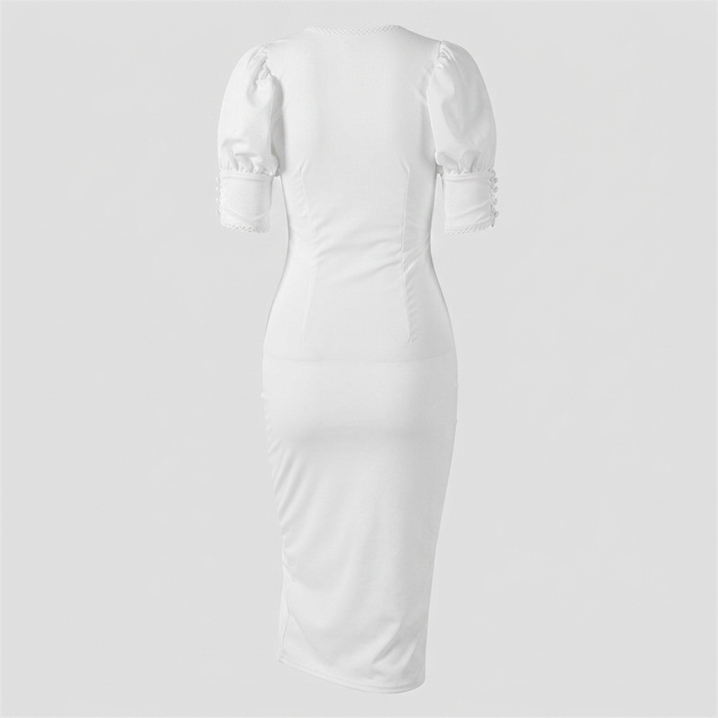 WHITE BUTTON DOWN BODYCON MIDI DRESS